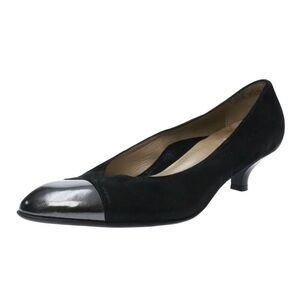 BEAUTIFEEL ALICE BLACK GLITTER SUEDE/TITANIUM PATENT CAP TOE KITTEN HEEL PUMP